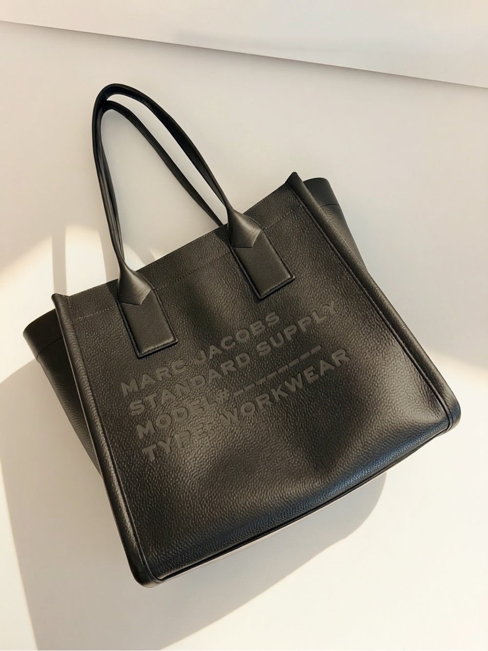 Marc Jacobs Black Pebbled Leather Embossed Logo Tote